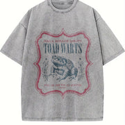 Retro Toad Warts Label 90s Vintage Washed T-Shirt in Gray