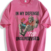 In My Defense I Was Left Unsupervised Classic Vintage Washed T-Shirt in Red