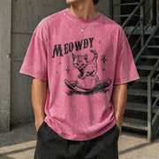 Cute Meowdy Cowboy Vintage Washed T-Shirt in Red