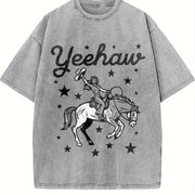 Yeehaw Cowgirl Rodeo Vintage Washed T-Shirt in Gray