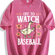 Off to Watch Baseball Goose Silly Goose Vintage Washed T-Shirt in Red
