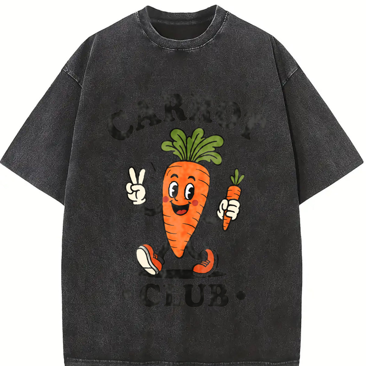Carrot Club Kids Veggie for Boys Girls Youth Vintage Washed T-Shirt in Black