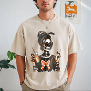 Skull Coffee Peace Sign Vintage Washed T-Shirt in Beige