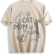 Cat Mom Club Life Is Better with Cats Vintage Washed T-Shirt in Beige