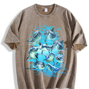Playful Dolphins Ocean Vintage Washed T-Shirt in Brown
