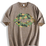 Camo Lip Knit Vintage Washed T-Shirt in Brown