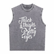 THICK Thighs & Pretty EYES Vintage Washed Tank Top in Gray