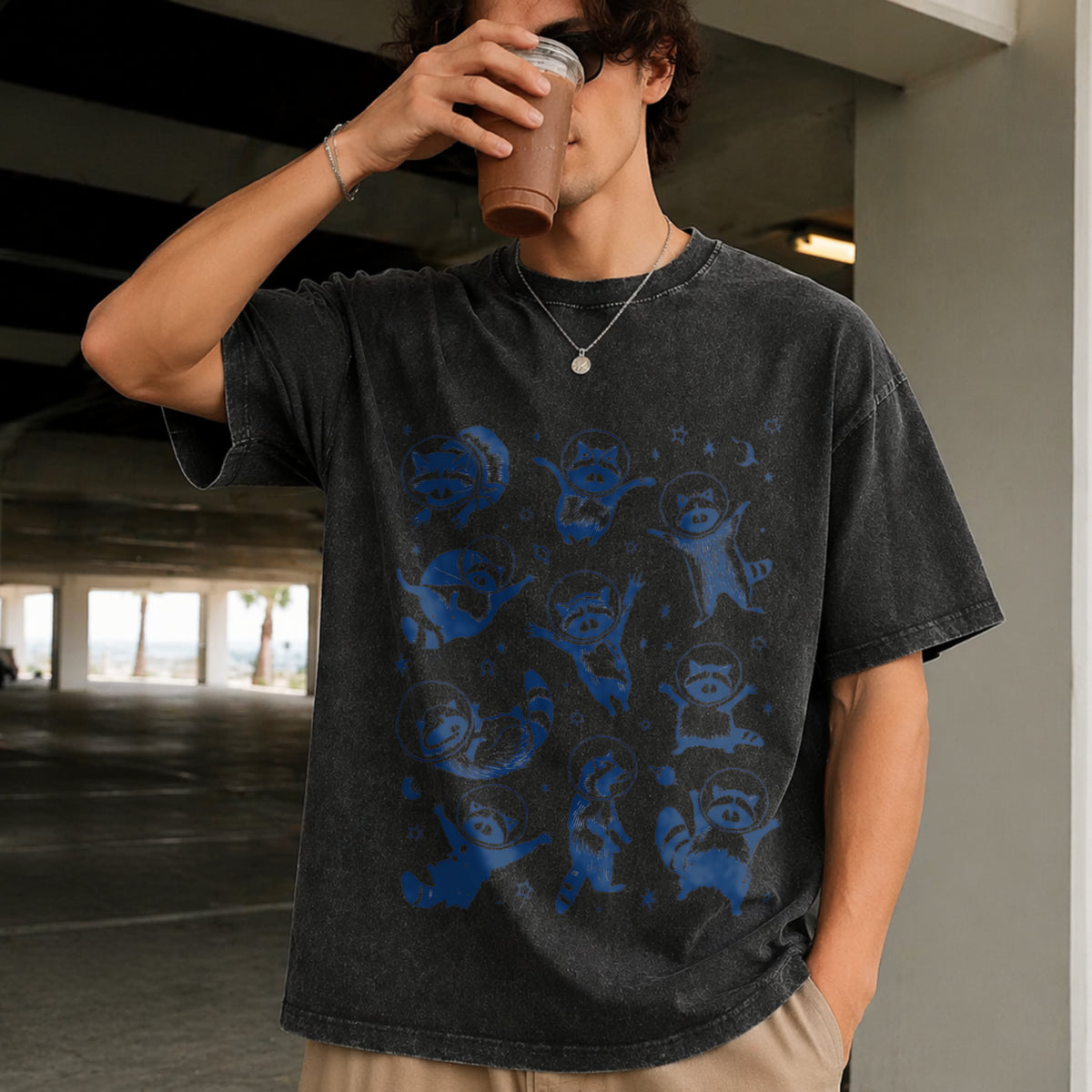 Space Racoons Raccoon Vintage Washed T-Shirt in Black