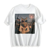 Patriotic Cat Fourth of July Cotton T-Shirt in White