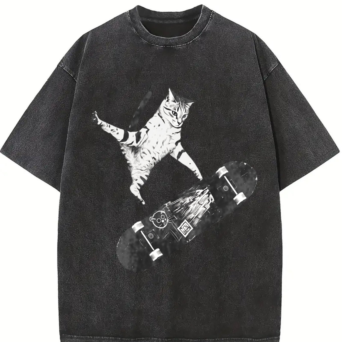 Emo Skater Cat vintage washed oversized T-shirt in Black