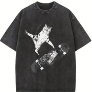 Emo Skater Cat vintage washed oversized T-shirt in Black