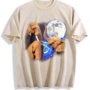 Three Elephants Moon 90s Vintage Washed T-Shirt in Beige
