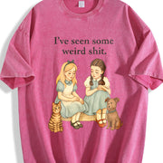 Cat Dog Retro Storybook Humor Vintage Washed T-Shirt in Red