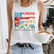 Land of the Free Because of the Brave Fourth of July Women's Color Cotton Tank Top in White