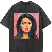 Angry Glam Doll Portrait Vintage Washed T-Shirt in Black