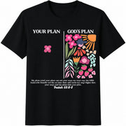 Thermal Transfer God's Plan Spring Autumn Cotton T-Shirt in Black