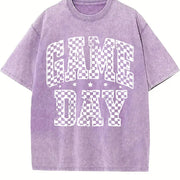 Checkered Game Day Vintage Washed T-Shirt in Purple