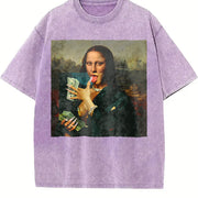 Mona Lisa Drinks Vintage Washed T-Shirt in Purple