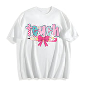 Checkered Teacher Floral Coquette Teacher Cotton T-Shirt in White