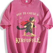 Off to Cause a Kerfuffle Superhero Cat Vintage Washed T-Shirt in Red