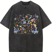 Pressed Flowers for Gardener Vintage Washed T-Shirt in Black