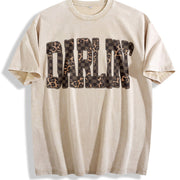 Retro Western Checkered Leopard Western Concert vintage washed oversized T-shirt in Beige
