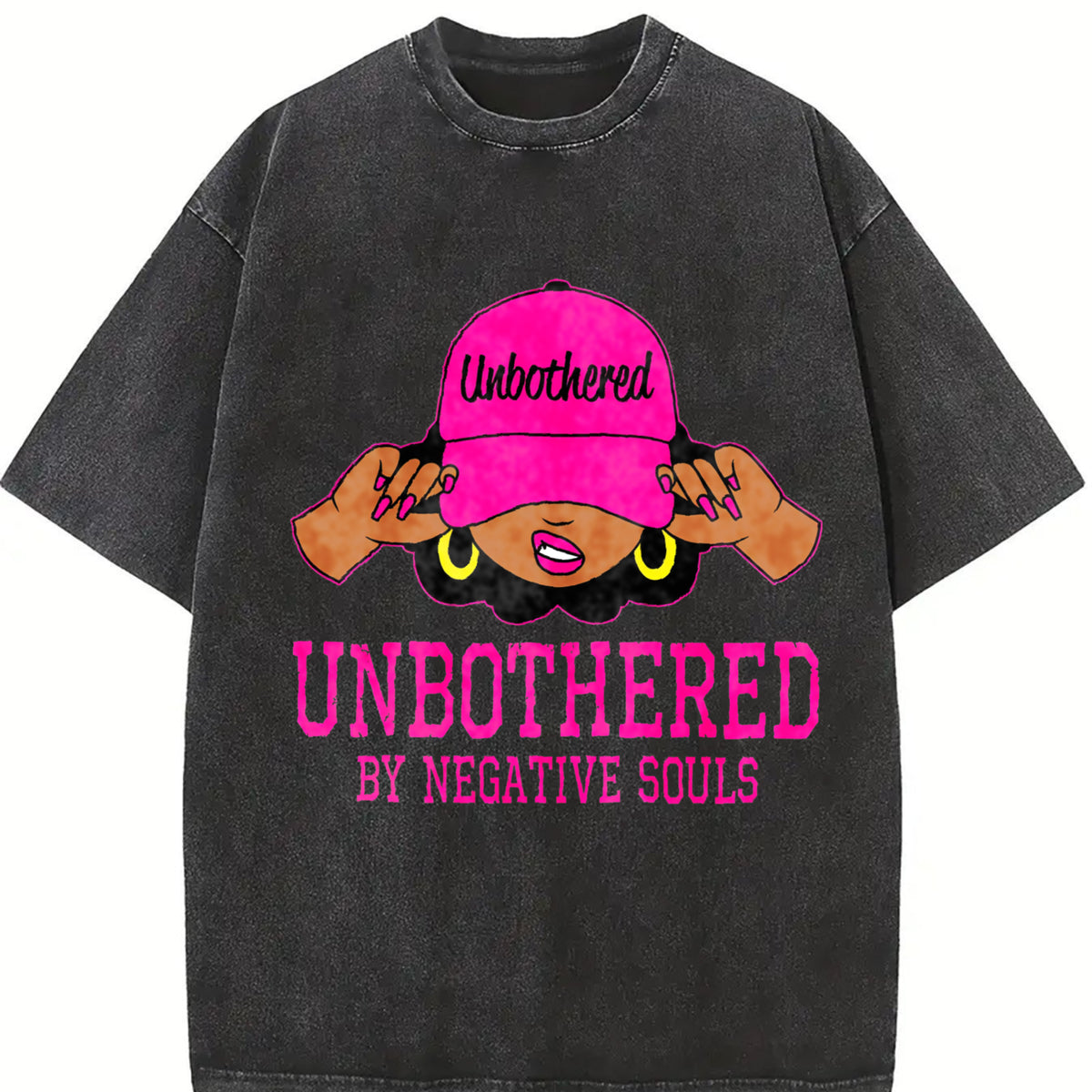 Unbothered Black Woman African American Afro Queen vintage washed oversized T-shirt in Black