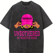 Unbothered Black Woman African American Afro Queen vintage washed oversized T-shirt in Black
