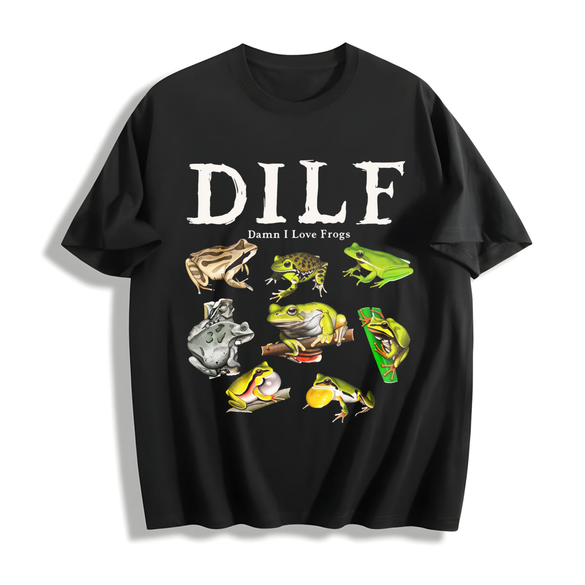 Dilf Damn I Love Frogs Frog 90s Cotton T-Shirt in Black