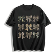 Retro Camo Coquette Bow Cotton T-Shirt in Black
