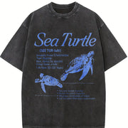 Sea Turtle 90s Retro Ocean Animal Vintage Washed T-Shirt in Black