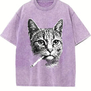 Smoking Cat Meme Viral Internet Meme ® Cat Vintage Washed T-Shirt in Purple
