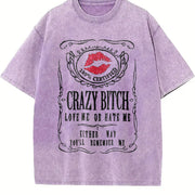 Crazy Bitch vintage washed oversized T-shirt in Purple