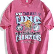 UNC Tar Heels 1993 Basketball Champions Retro Street White Vintage Washed T-Shirt in Red