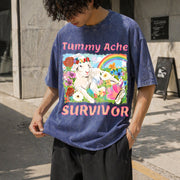 Tummy Ache Survivor Lamb Vintage Washed T-Shirt in Blue