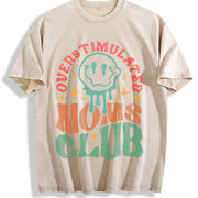 Overstimulated Moms Club Smiley Vintage Washed T-Shirt in Beige