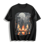 Teacher Halloween Ghost Book Reading Camping Cotton T-Shirt in Black
