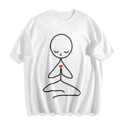 Autumn/Winter Stick Figure Meditating 1pc Winter Cotton T-Shirt in White