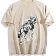 Wolf 90s Retro ® Grunge Wild Animal Y2k Vintage Washed T-Shirt in Beige
