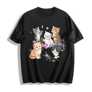 Cute Kitten Cat Lover Cotton T-Shirt in Black