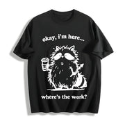 Cute Raccoon Work Coffee Cotton T-Shirt in Black