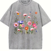 Subtle Floral Anti Trump Vintage Washed T-Shirt in Gray