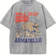 Armadillo Western Cowboy Desert Vintage Washed T-Shirt in Gray