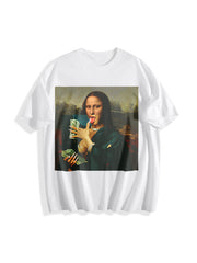 Mona Lisa Drinks Cotton T-Shirt in White