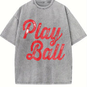 Play Ball Game Day Vintage Washed T-Shirt in Gray