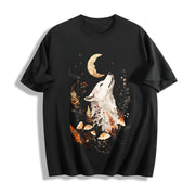 Autumn Looking Up Noble Elegant White Fox Cotton T-Shirt in Black