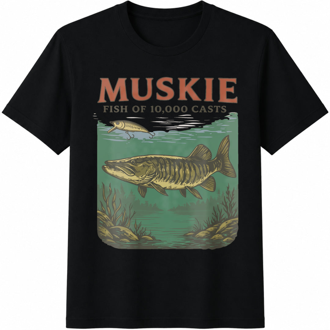 Muskie Fishing: Angler Cotton T-Shirt in Black