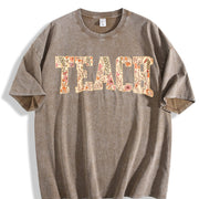 Spring Teacher Floral Teach Vintage Washed T-Shirt in Brown