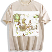 Surreal Band Portrait Vintage Washed T-Shirt in Beige