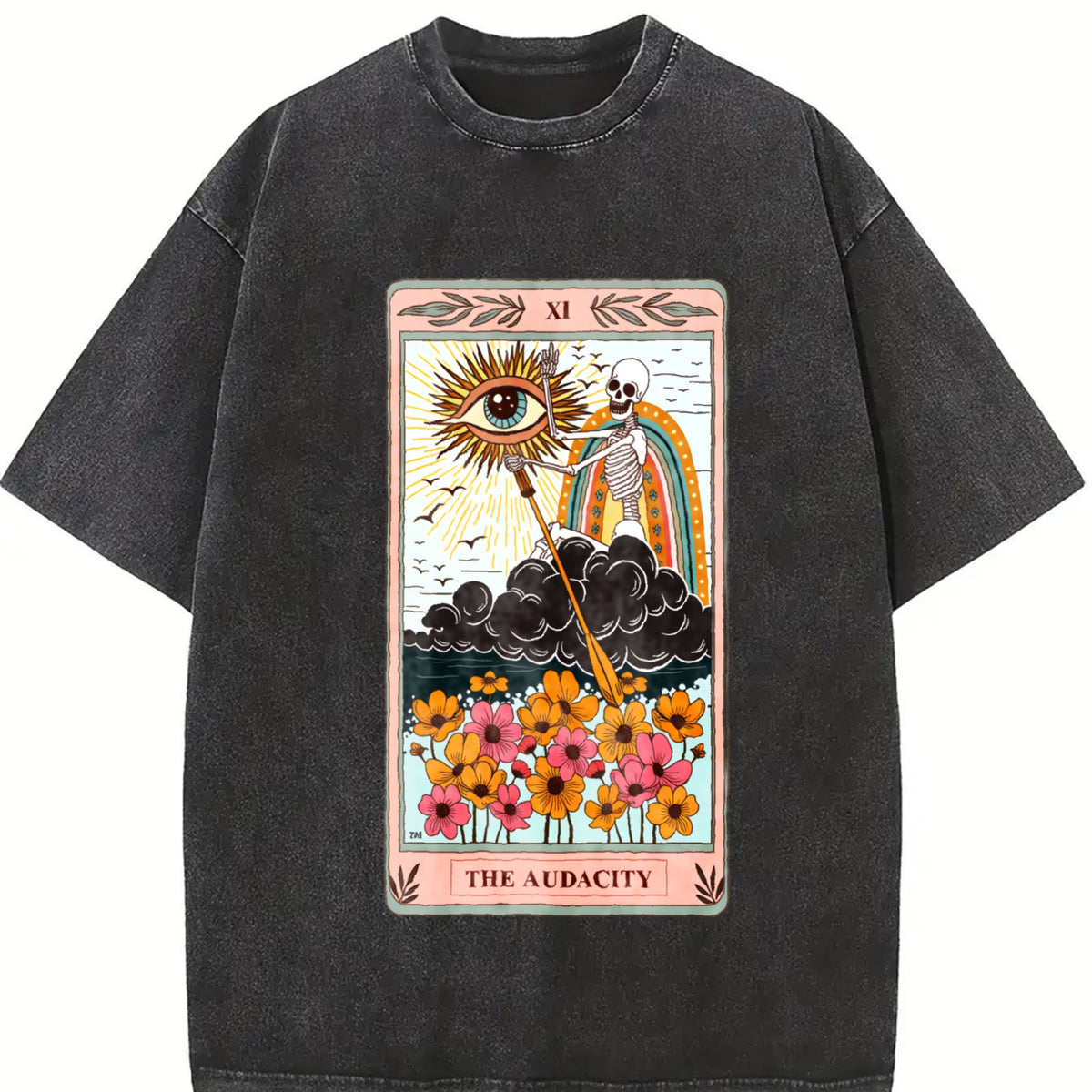 The Audacity Tarot Card Vintage Washed T-Shirt in Black
